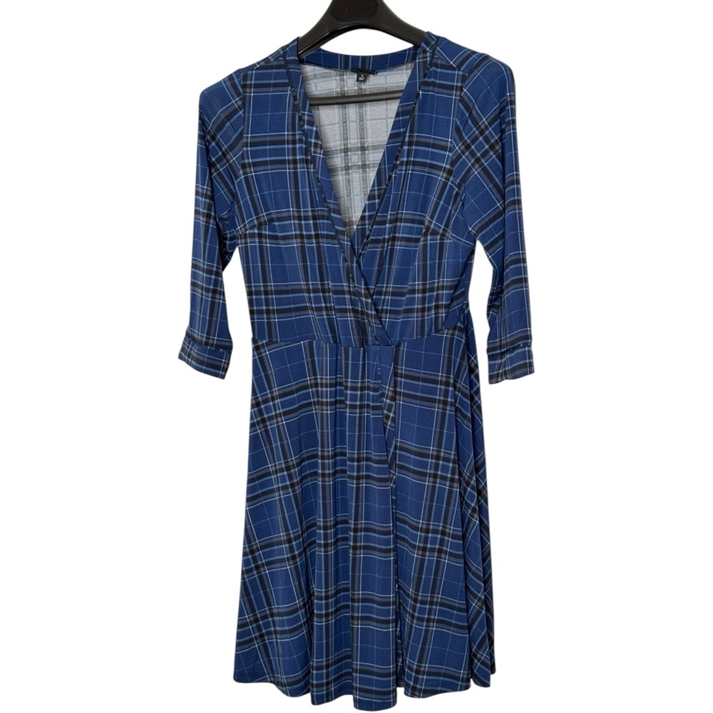 Torrid Blue Plaid Long Sleeve Dress